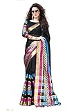 Stylowoman Cotton Saree with Unstitched blouse, Indian Sari Free Size Black