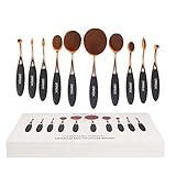 Unimeix Professional Soft Oval Toothbrush Makeup Brush Sets Foundation Brushes Cream Contour Powder Blush Face Brush Makeup Cosmetics Tool Sets (Black Golden 10 Pcs)