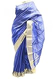 Krishna Sarees Women's Blue and Gold Poly Cotton Saree Indian Poly Cotton Saree Sari Curtain Drape Fabric Unstitched Blouse Piece Blue And Gold