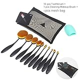 Travelmall 12 piece set 10pc Toothbrush Oval Makeup Brush Sets Toothbrush Cosmetic Makeup Brush + one Mesh makeup brushes case+ 1pcs MakeUp Brush Washing Egg