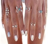 Sunscsc Vintage Silver Arrow Moon Turquoise Joint Knuckle Nail Midi Ring Set of 6 Rings